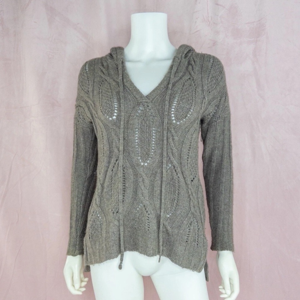 The Cashmere Project Womens Cashmere Brown V-neck Hoodie Knit Sweater Top XS
